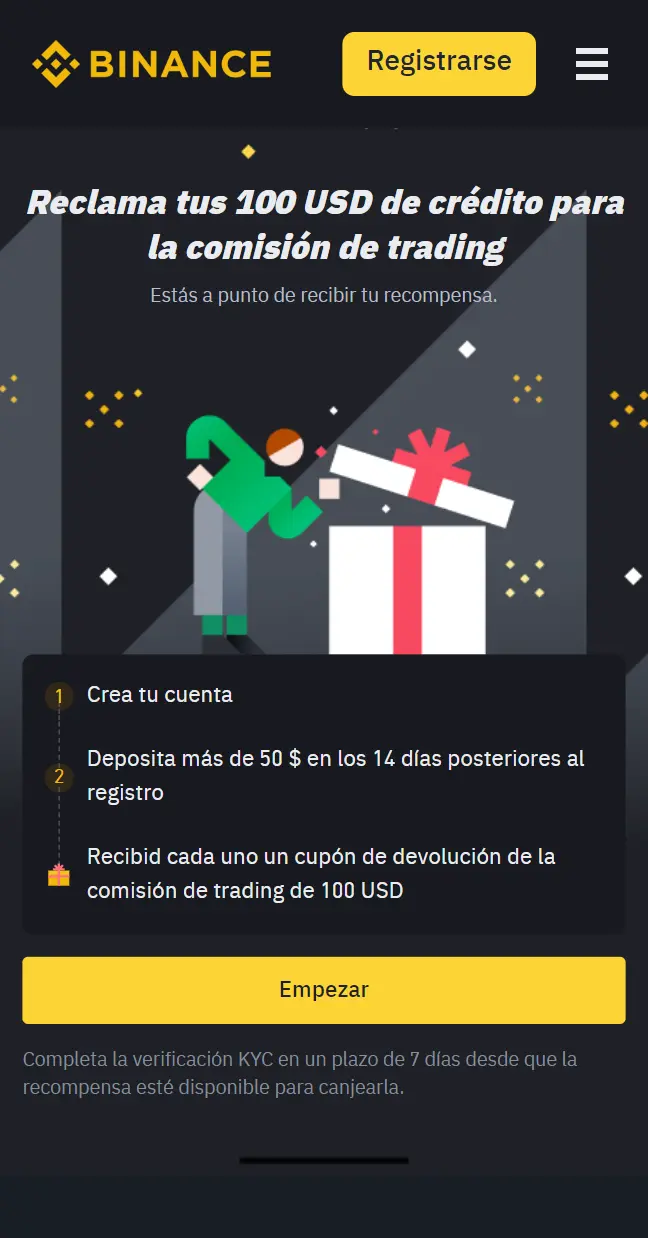 Captura de pantalla del registro en Binance